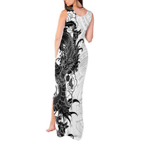 Hawaiian And Japanese Culture Tank Maxi Dress Irezumi Dragon With Polynesian Pattern White LT05 - Polynesian Pride