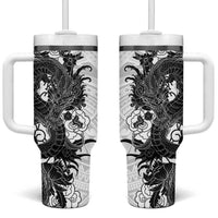 Hawaiian And Japanese Culture Tumbler With Handle Irezumi Dragon With Polynesian Pattern White LT05 One Size: 40 oz White - Polynesian Pride