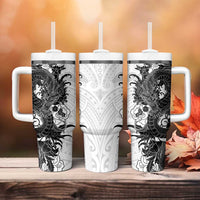 Hawaiian And Japanese Culture Tumbler With Handle Irezumi Dragon With Polynesian Pattern White LT05 - Polynesian Pride