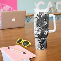 Hawaiian And Japanese Culture Tumbler With Handle Irezumi Dragon With Polynesian Pattern White LT05 - Polynesian Pride