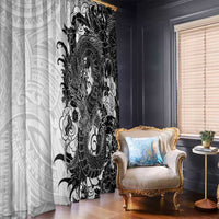 Hawaiian And Japanese Culture Window Curtain Irezumi Dragon With Polynesian Pattern White LT05 - Polynesian Pride