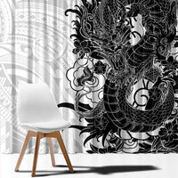 Hawaiian And Japanese Culture Window Curtain Irezumi Dragon With Polynesian Pattern White LT05 - Polynesian Pride
