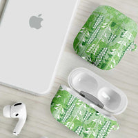 Green Hawaii Tapa Pattern AirPods Case With Heliconia Vintage Style