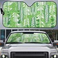 Green Hawaii Tapa Pattern Auto Sun Shade With Heliconia Vintage Style LT05 Green - Polynesian Pride