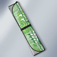 Green Hawaii Tapa Pattern Auto Sun Shade With Heliconia Vintage Style LT05 - Polynesian Pride