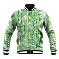 Green Hawaii Tapa Pattern Baseball Jacket With Heliconia Vintage Style