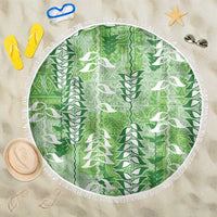 Green Hawaii Tapa Pattern Beach Blanket With Heliconia Vintage Style LT05 One Size 150cm Green - Polynesian Pride