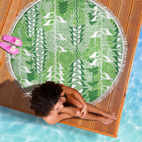 Green Hawaii Tapa Pattern Beach Blanket With Heliconia Vintage Style LT05 - Polynesian Pride