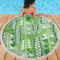 Green Hawaii Tapa Pattern Beach Blanket With Heliconia Vintage Style LT05 - Polynesian Pride