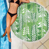 Green Hawaii Tapa Pattern Beach Blanket With Heliconia Vintage Style LT05 - Polynesian Pride