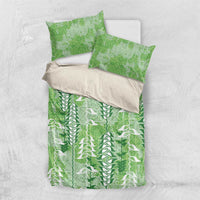 Green Hawaii Tapa Pattern Bedding Set With Heliconia Vintage Style