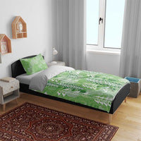 Green Hawaii Tapa Pattern Bedding Set With Heliconia Vintage Style