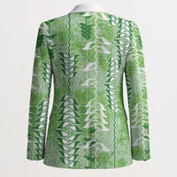 Green Hawaii Tapa Pattern Blazer With Heliconia Vintage Style
