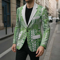 Green Hawaii Tapa Pattern Blazer With Heliconia Vintage Style