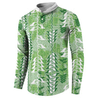Green Hawaii Tapa Pattern Button Sweatshirt With Heliconia Vintage Style