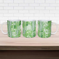 Green Hawaii Tapa Pattern Ceramic Mug With Heliconia Vintage Style