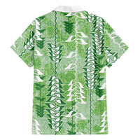 Green Hawaii Tapa Pattern Family Matching Mermaid Dress and Hawaiian Shirt With Heliconia Vintage Style