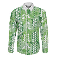 Green Hawaii Tapa Pattern Family Matching Off Shoulder Maxi Dress and Hawaiian Shirt With Heliconia Vintage Style