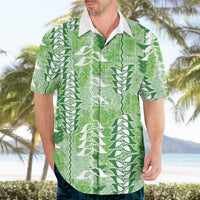 Green Hawaii Tapa Pattern Hawaiian Shirt With Heliconia Vintage Style