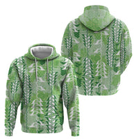 Green Hawaii Tapa Pattern Hoodie With Heliconia Vintage Style
