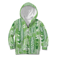Green Hawaii Tapa Pattern Kid Hoodie With Heliconia Vintage Style