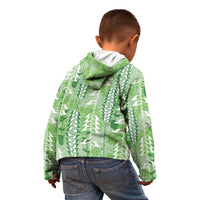 Green Hawaii Tapa Pattern Kid Hoodie With Heliconia Vintage Style