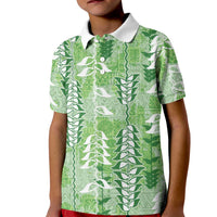 Green Hawaii Tapa Pattern Kid Polo Shirt With Heliconia Vintage Style