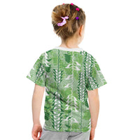 Green Hawaii Tapa Pattern Kid T Shirt With Heliconia Vintage Style