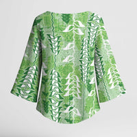 Green Hawaii Tapa Pattern Kimono Sleeve Blouse With Heliconia Vintage Style LT05 - Polynesian Pride