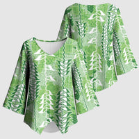 Green Hawaii Tapa Pattern Kimono Sleeve Blouse With Heliconia Vintage Style LT05 - Polynesian Pride