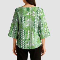 Green Hawaii Tapa Pattern Kimono Sleeve Blouse With Heliconia Vintage Style LT05 - Polynesian Pride