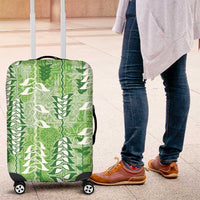 Green Hawaii Tapa Pattern Luggage Cover With Heliconia Vintage Style