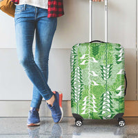 Green Hawaii Tapa Pattern Luggage Cover With Heliconia Vintage Style