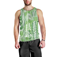 Green Hawaii Tapa Pattern Men Tank Top With Heliconia Vintage Style