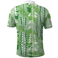 Green Hawaii Tapa Pattern Polo Shirt With Heliconia Vintage Style