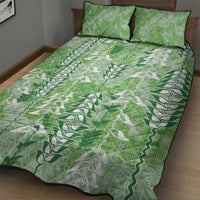 Green Hawaii Tapa Pattern Quilt Bed Set With Heliconia Vintage Style