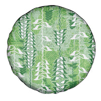 Green Hawaii Tapa Pattern Spare Tire Cover With Heliconia Vintage Style