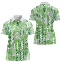 Green Hawaii Tapa Pattern Women Polo Shirt With Heliconia Vintage Style
