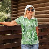 Green Hawaii Tapa Pattern Women Polo Shirt With Heliconia Vintage Style