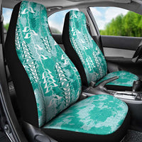 Teal Hawaii Tapa Pattern Car Seat Cover With Heliconia Vintage Style