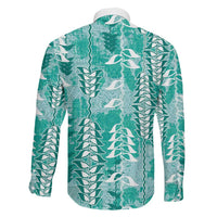 Teal Hawaii Tapa Pattern Family Matching Puletasi and Hawaiian Shirt With Heliconia Vintage Style LT05 - Polynesian Pride