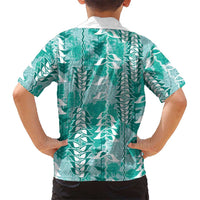 Teal Hawaii Tapa Pattern Kid Hawaiian Shirt With Heliconia Vintage Style LT05 - Polynesian Pride