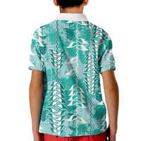 Teal Hawaii Tapa Pattern Kid Polo Shirt With Heliconia Vintage Style LT05 - Polynesian Pride