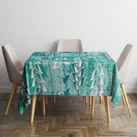 Teal Hawaii Tapa Pattern Tablecloth With Heliconia Vintage Style