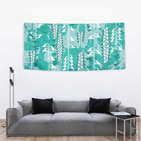 Teal Hawaii Tapa Pattern Tapestry With Heliconia Vintage Style LT05 - Polynesian Pride