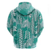 Teal Hawaii Tapa Pattern Zip Hoodie With Heliconia Vintage Style LT05 - Polynesian Pride