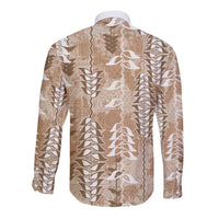 Beige Hawaii Tapa Pattern Long Sleeve Button Shirt With Heliconia Vintage Style LT05 - Polynesian Pride