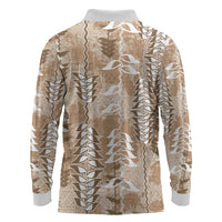 Beige Hawaii Tapa Pattern Long Sleeve Polo Shirt With Heliconia Vintage Style LT05 - Polynesian Pride
