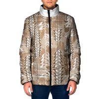 Beige Hawaii Tapa Pattern Padded Jacket With Heliconia Vintage Style