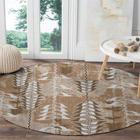 Beige Hawaii Tapa Pattern Round Carpet With Heliconia Vintage Style